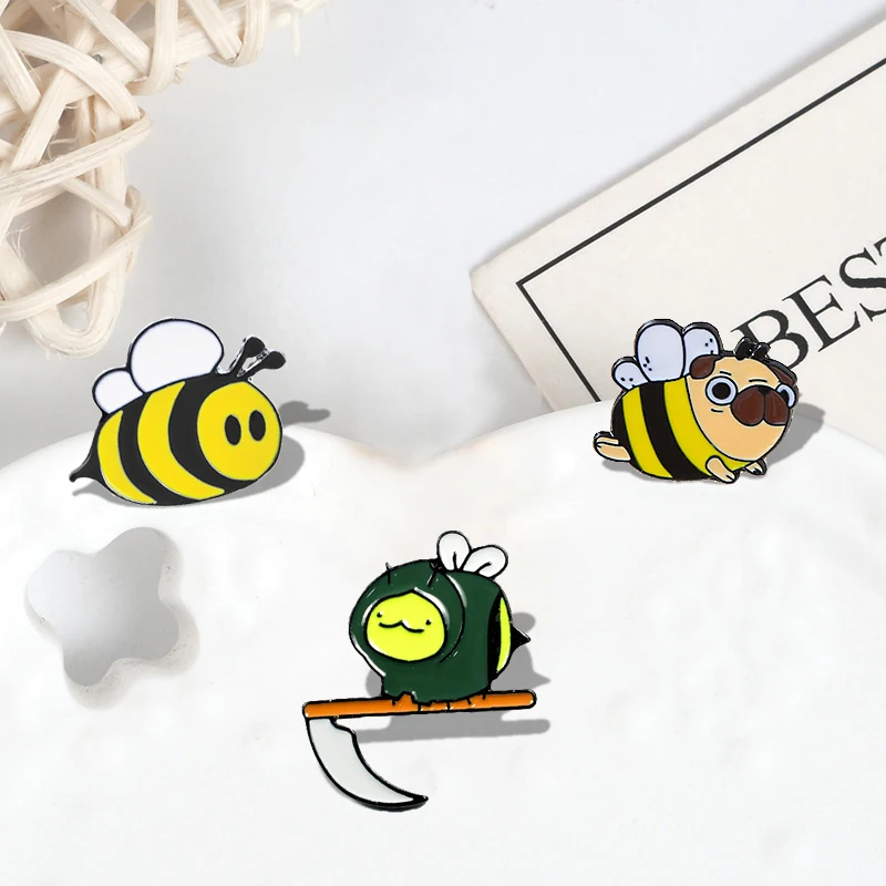 for Backpack Cute Cowboy Hat Bees Shirt Lapel Pin Cartoon Insect Enamel Badge Kids Friends Jewelry Gift Bee Brooches Pins