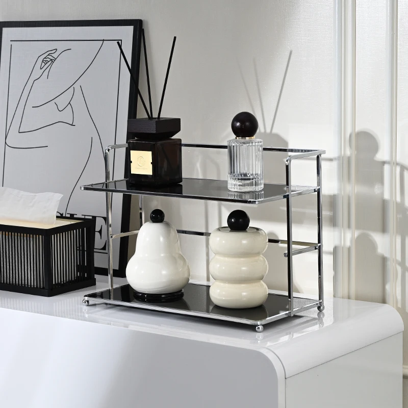 1Pc Double-Layer Desktop Storage Rack, Multifunctional Acrylic Kitchen Organizer, Cup Holder, Water Cup and Coffee Cup Storage Rack, Suitable for Living Room, Kitchen, Bedroom, Cosmetics, Perfume, Etc