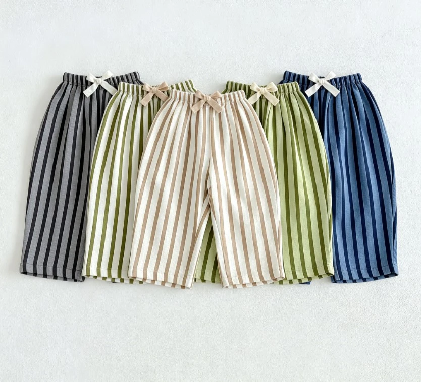 Korean Style Baby Striped Wide Leg Pants Mutiple Color Stripe Drawstring Bottoms Kid Popular Thin Summer Pants Children Wear