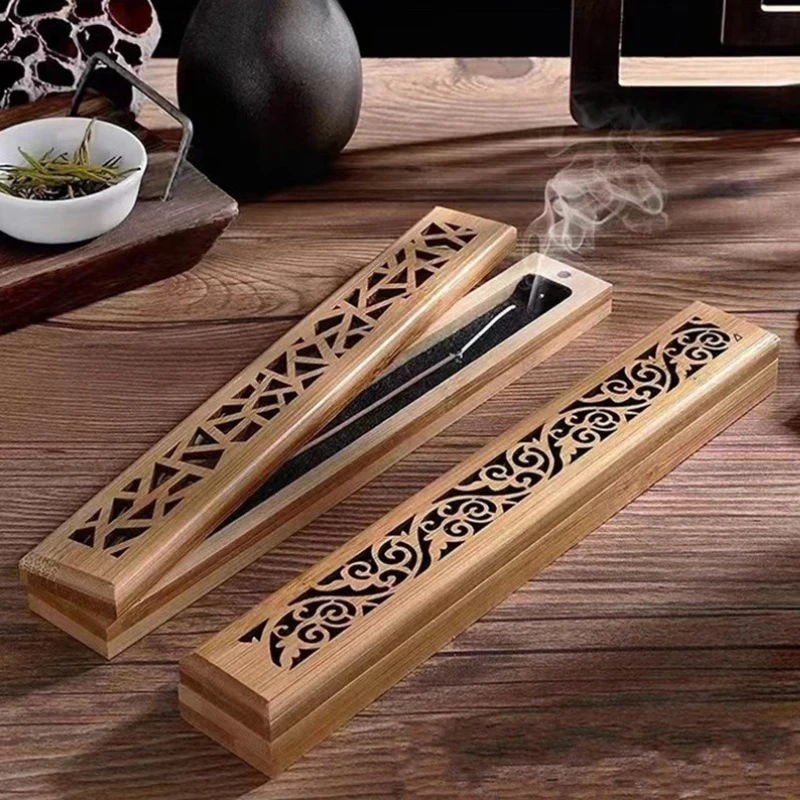 1pc Natural Bamboo Incense Burner With Laying Plate - Aromatherapy Wooden Box For Incense Storage And Burning