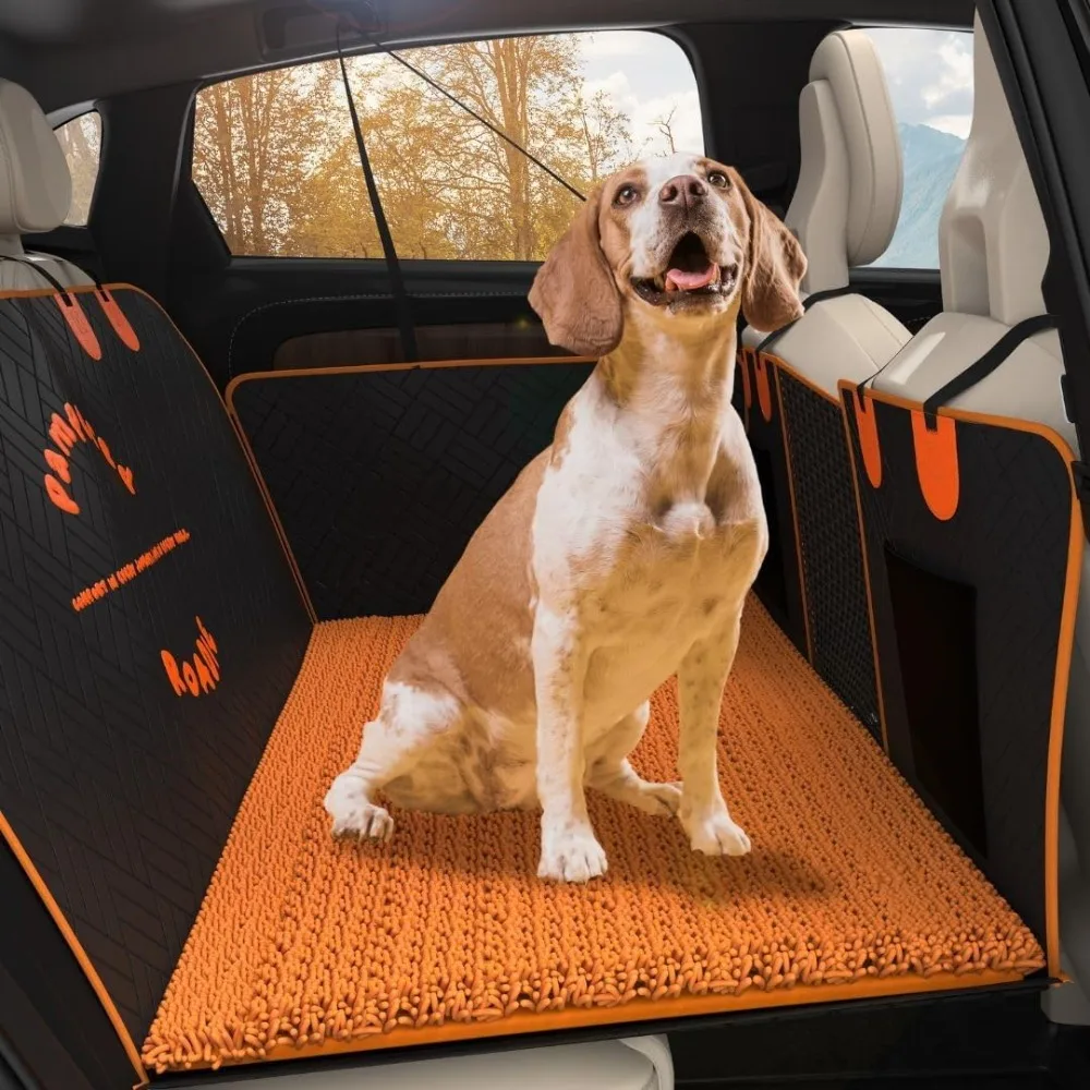 

Hard Bottom Dog Car Seat Cover for Dogs, Waterproof Back Seat Extender for Dogs with Built-in Storage, Dog Bed for Car Back Seat