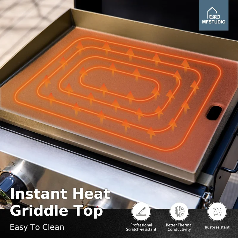 MFSTUDIO Small Portable Propane Griddle, 2 In 1 Gas BBQ Travel Grill with Foldable Stand, Compact and Light Countertop Grills