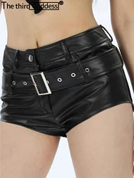 Sexy black Casual y2k booty shorts women summer high waist leather Hot Short streetwear bodycon pants nightclub party PU shorts