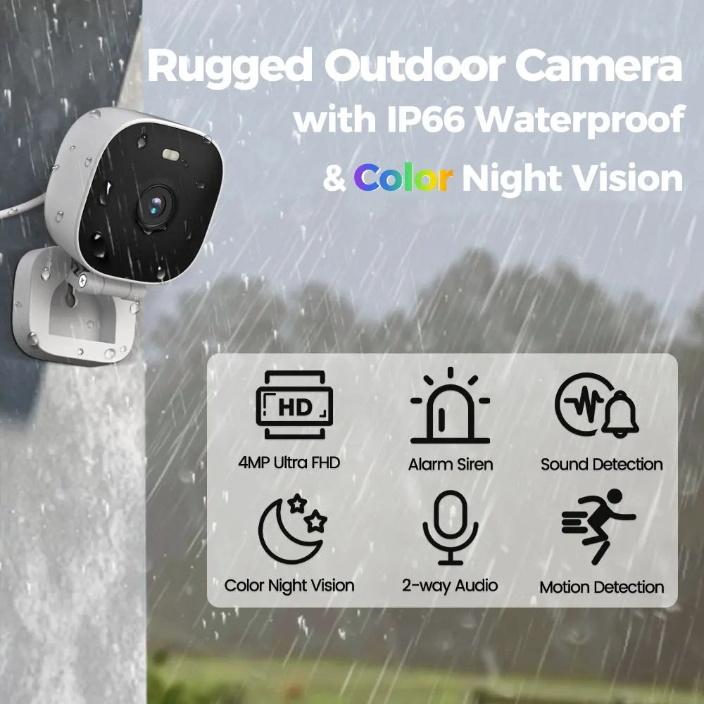 VIMTAG Mini Camera WIFI 4MP 2-Way Audio Color Night Vision 8X Zoom Auto Alarm Waterproof Outdoor Security Camera IP Surveillance