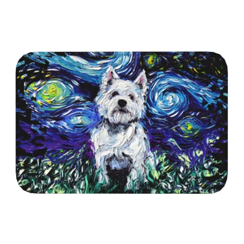 Westie Night Doormat Non-Slip Bathroom Kitchen Mat West Highland White Terrier Dog Toilet Door Floor Entrance Carpet Rug