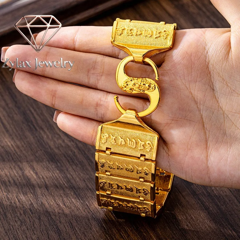 

Zylax Jewelry Men's Wide Tank Chain Bracelet 24K Gold AU999 - Men's exclusive, thick neat links, heavy warm 24K gold, AU999 qual
