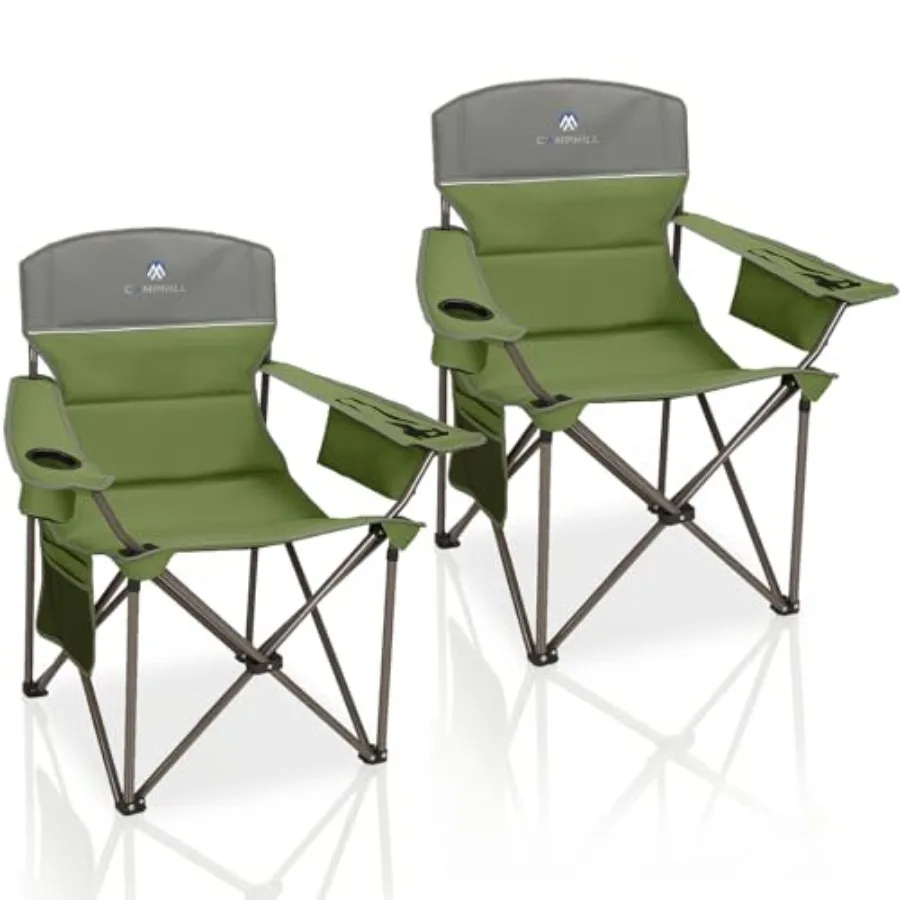 

Oversized Camping Chairs 2 Pack - Heavy Duty 400LBS Padded Lawn Chair with Cooler BagCup Holder Side Pocket Collapsible for Out