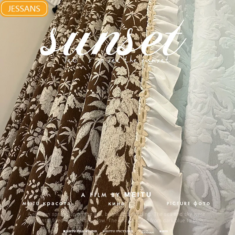 French Vintage Fanhua Chenille Jacquard Lace Mosaic Curtains for Living Room Bedroom French Window Villa Custom Tulle