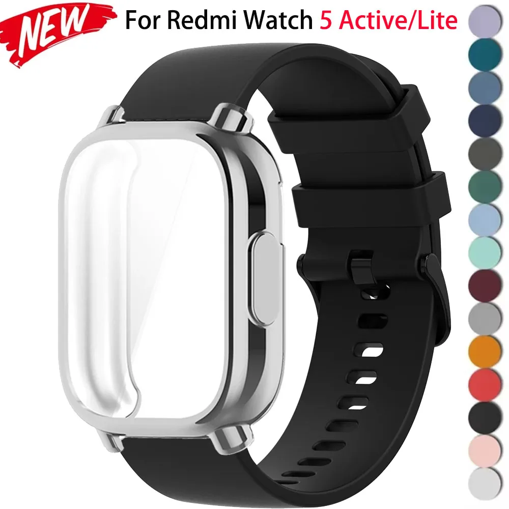 Silikonarmband + Schutzhülle für Xiaomi Redmi Watch 5, Active/5 Lite, vollständiger Bildschirm, TPU-Schale und atmungsaktives, weiches Sportarmband