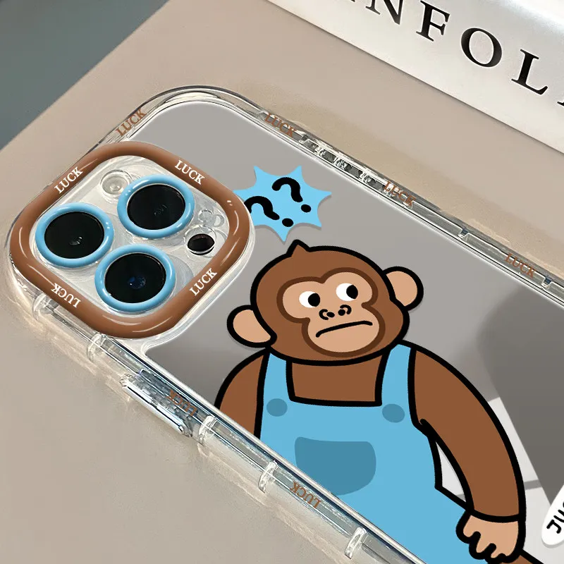 Funny Overalls Monkey Pattern Mirror Phone Case For iPhone 17 Air 16 15 14 13 12 11 Pro X XS XR 7 8 Plus 16E 14 Y2K Matte Cover