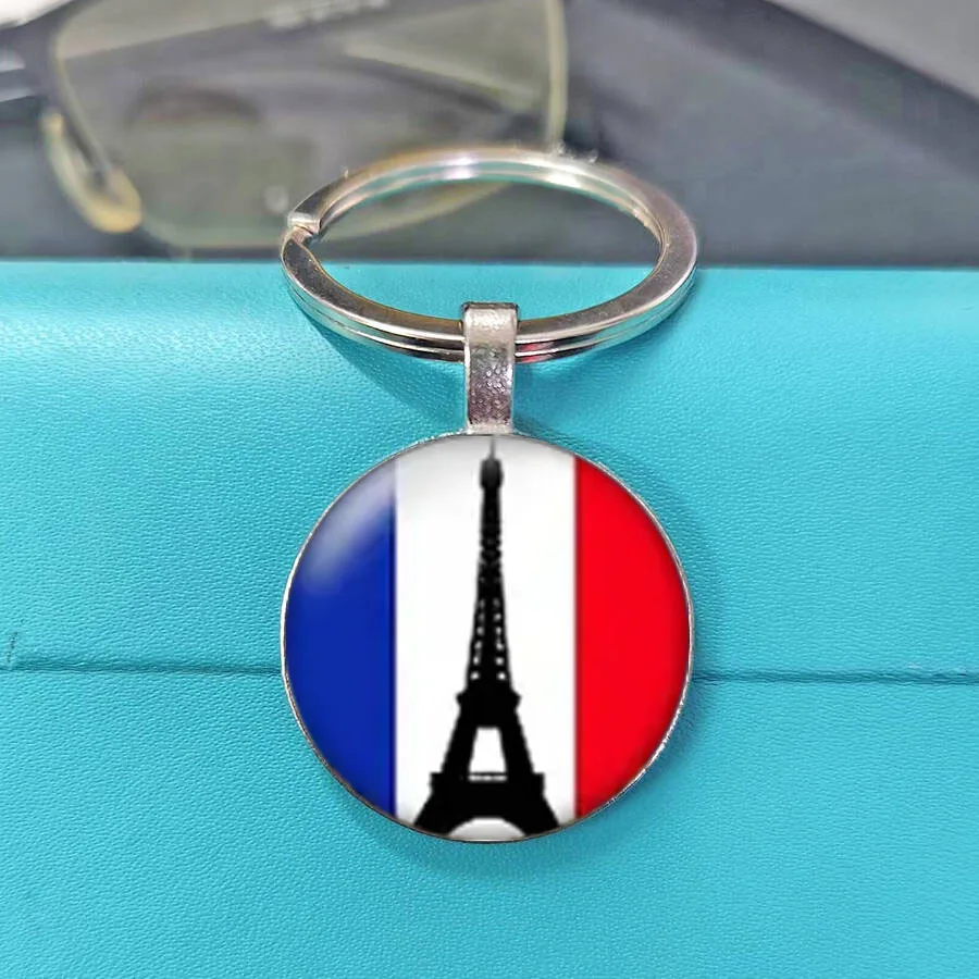 Aged Letter Stamp Collage Floral Paris Landmark Key Accessory Romantic Vintage Blossom Bird Butterfly French Tower Decor Keyring
