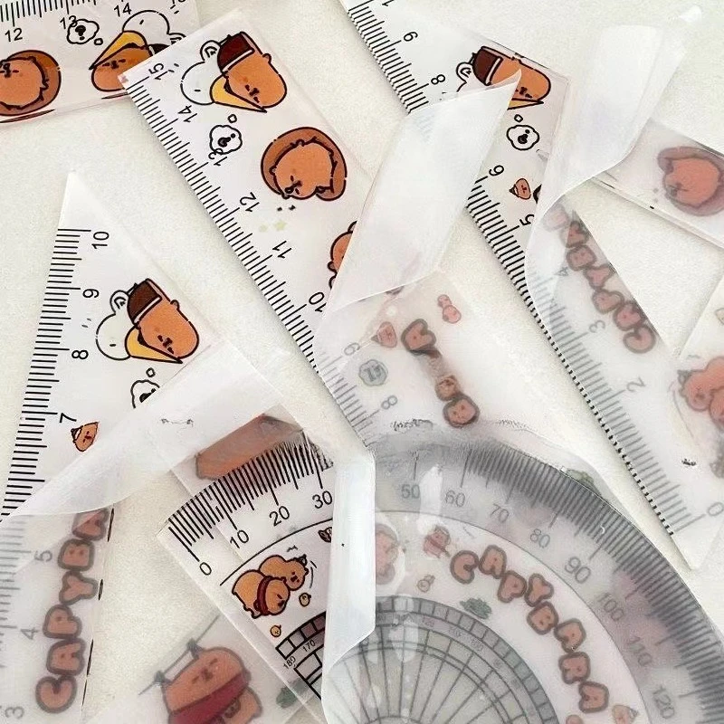 Cute Capybara Acrylic Ruler Set Orange Animal Triangle Rulers for Students Creative Stationery Gift Student Drafting Supplies
