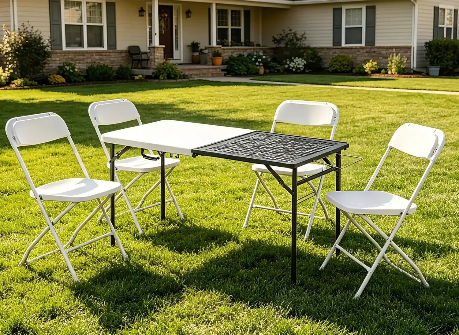 Folding Table and Chair Sets for Picnic Camping, 5ft Folding Table with 4 Pack Folding Chair Portable Outdoor Table and Chair Se