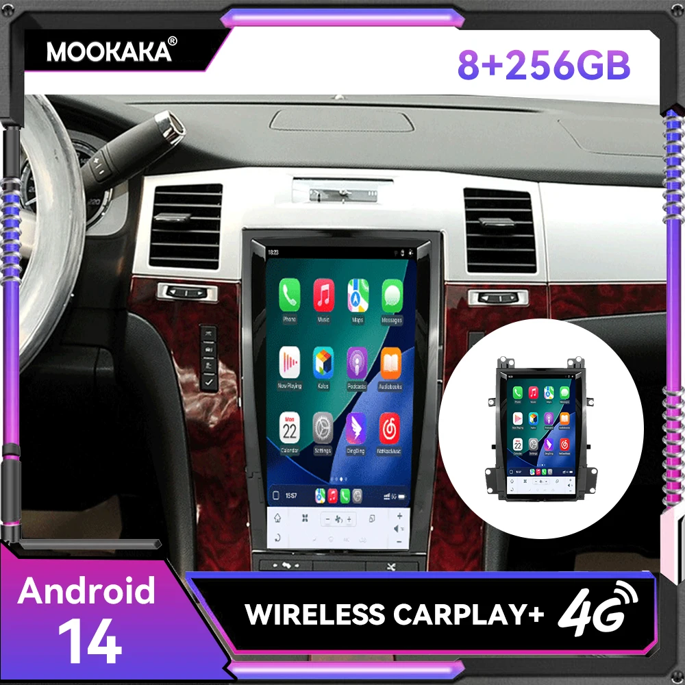 13.6 inch Android 14.0 8+256GB Car Stereo For Cadillac Escalade 2007 - 2014 Tesla Screen Car GPS Audio Radio Stereo Head Unit