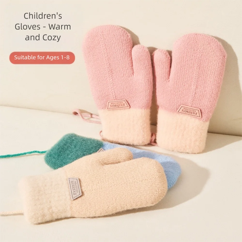 Guantes de invierno cálidos y bonitos, manoplas a prueba de viento y frío para niños, guantes de punto gruesos de Color caramelo para niños pequeños
