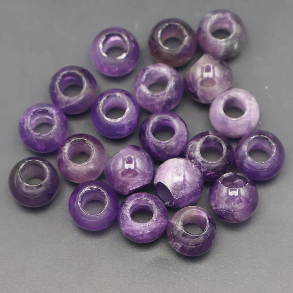 

12x10mm Natural Stone Large Big Hole Spacer Beads Amethyst for European Bracelet Jewelry Material Making Wholesale Bulk 40Pcs