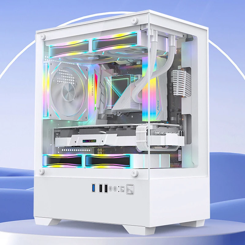 270 Degree Transparent Glass Computer Case PC Tower For M-ATX ITX Motherboard CPU Water Cooler SSDx1+HDDx1 280mm Graphic Card