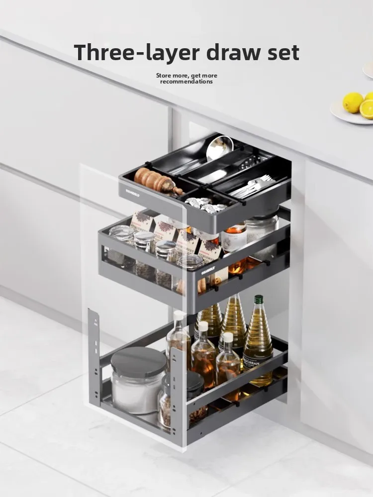 

Double-layer Cabinet Seasoning Pull-out Basket, Split Drawer Type 304 Stainless Steel, Kitchen Storage Seasoning Basket