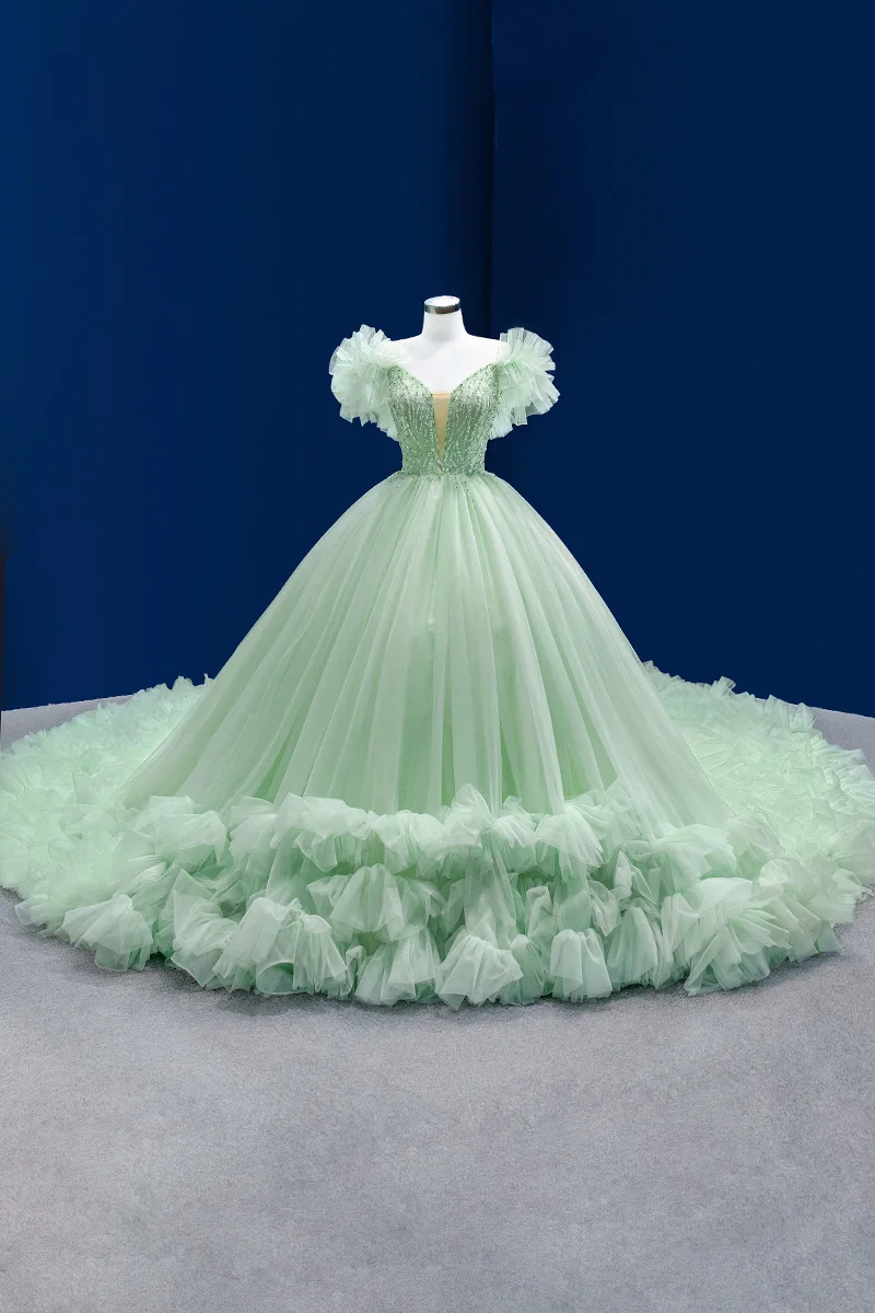 Vert Chérie Robes De Quinceanera Robe De Bal Lacets Doux 16 Robes Robes De 15 Ans Tulle Robes De Soirée Q2228