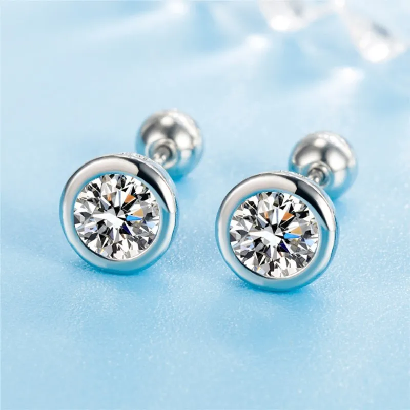 ANENJERY Zircon Geometric Round Screwed Stud Earrings for Women Classical Simple Accessories Jewelry Wholesale