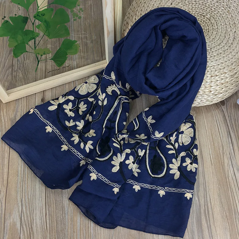 Embroidered Cashew Paisley Women Foulard Elegant Winter Scarf Muslim Hijab Bandana Long Shawl Beautiful