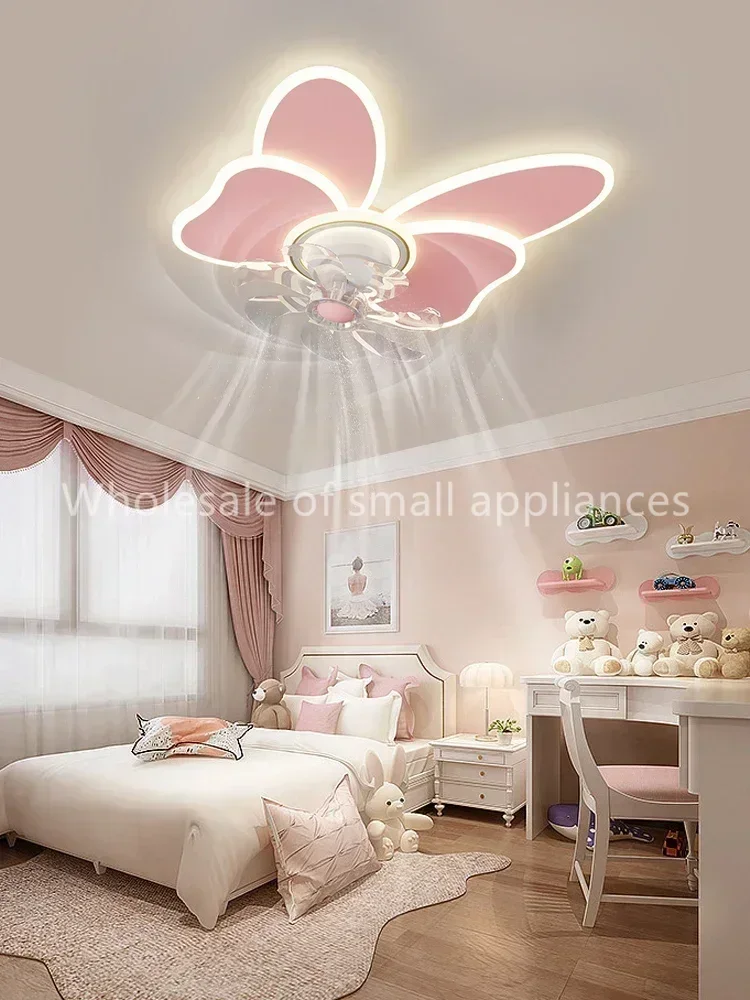 Nordic Bow Style Fan Light Silent Shaking Head LED Ceiling Lamp For Kids Girls Bedroom 220V