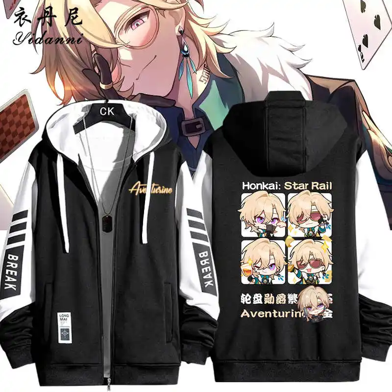 Game Honkai: Star Rail Aventurine Cosplay Spring Autumn Print Jacket Zipper Hoodie Women Men Hooded Costumes Couple Coat