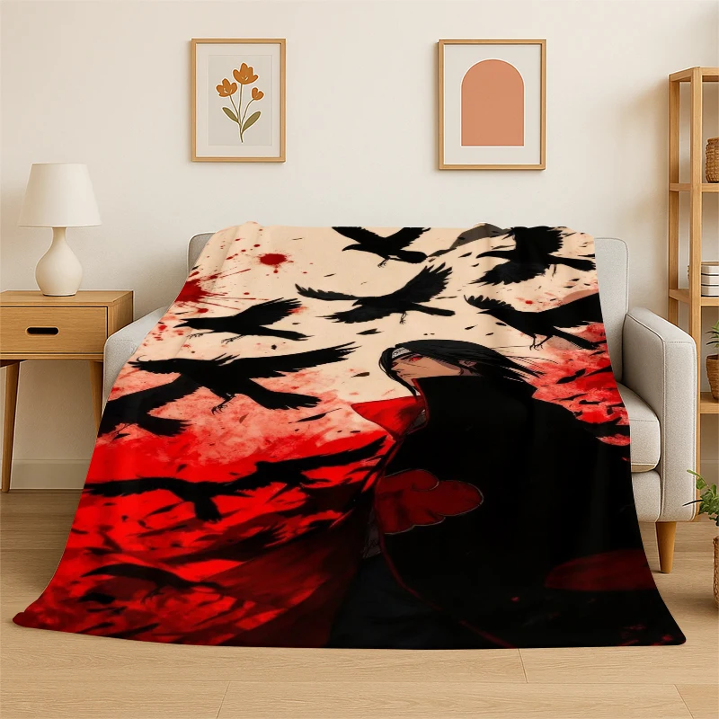 Retro Anime N-Naruto Cartoon I-Itachi Flannel Throw Blanket,Warm Cozy Blanket for Bed,Sofa,Couch,Bedroom,Living Room,Office,Gift