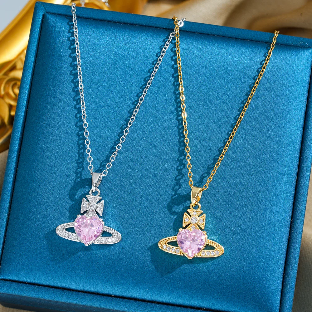 

This super sparkling and sweet Saturn titanium steel necklace is a niche, light luxury and simple piece for women