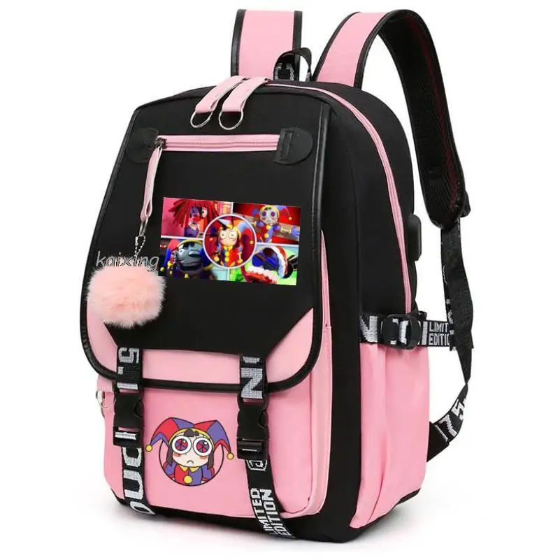 Mochila escolar de gran capacidad para mujer, bolso Kawaii de lona, el increíble circo Digital