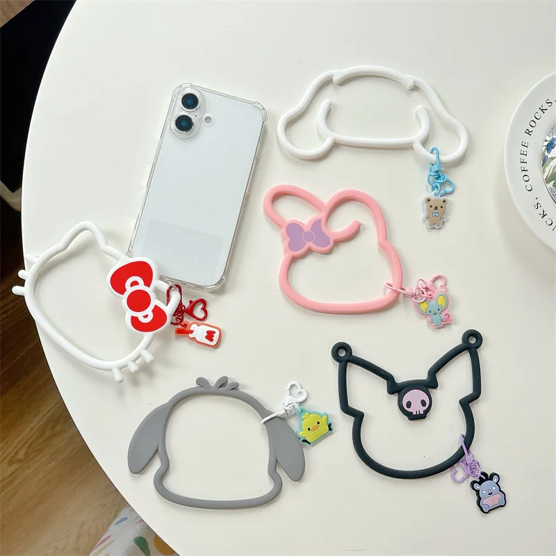Cartoon Hello Kitty Kuromi Phone Wrist Strap Silicone Hand Ring Anti-Lost Lanyard Bag Pendant For iPhone Samsung All Phones