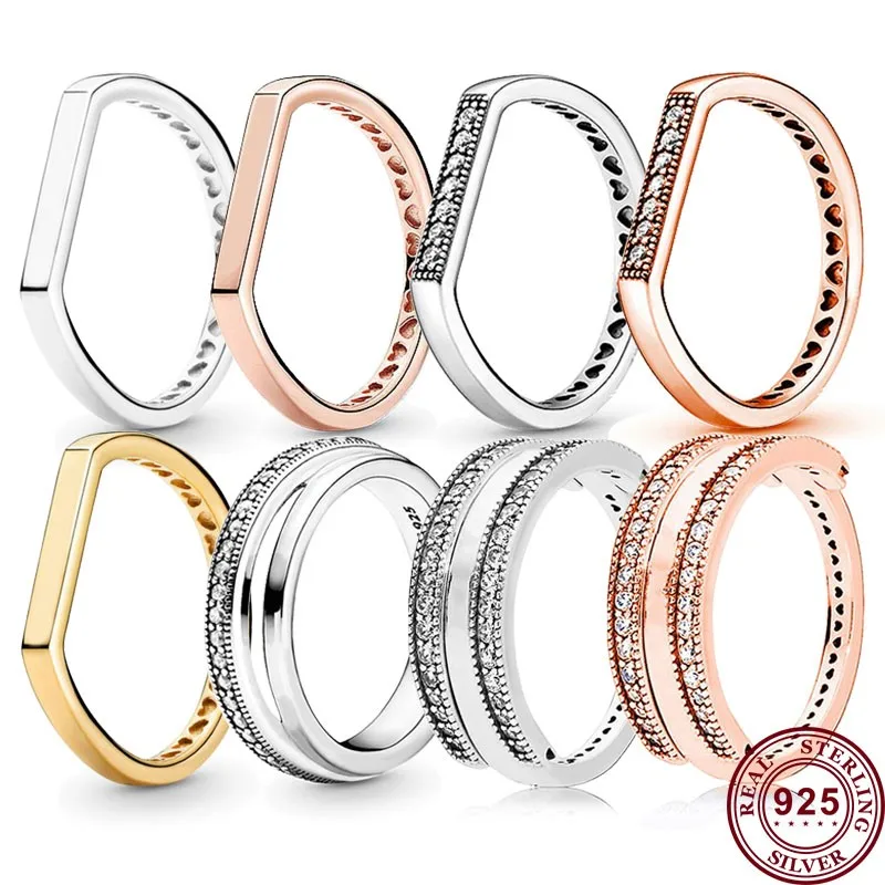 

New Hot 925 Silver Delicate Three-layer Flip Women's Logo Shining Strip Fold Ring Wedding High Quality DIY Fashion Charm Jewelry