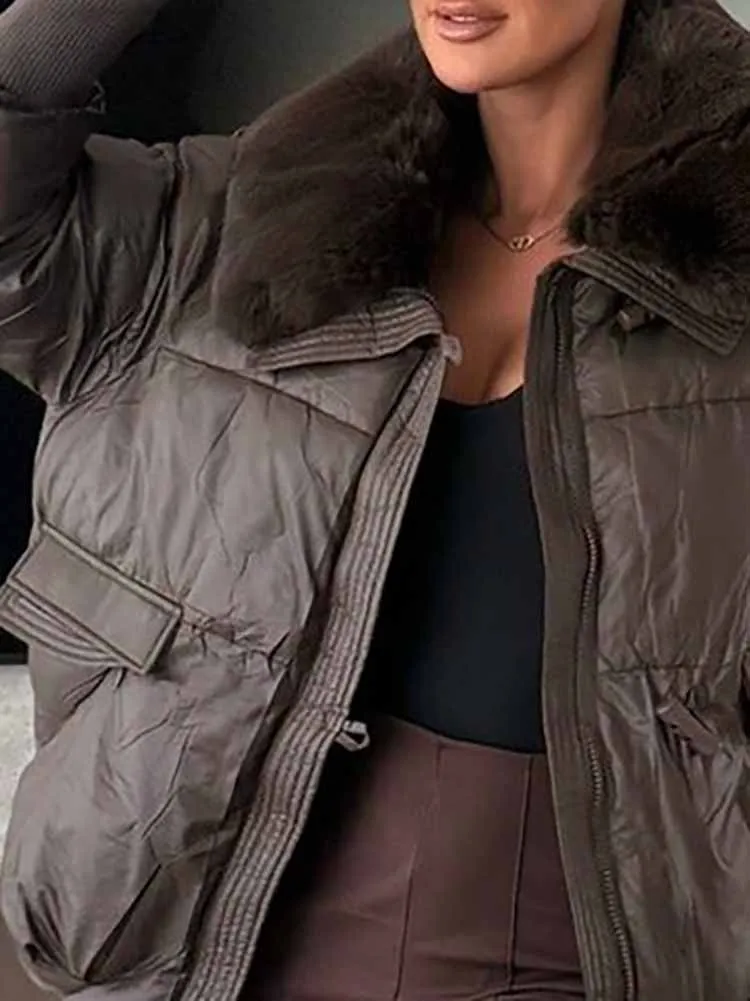 

Осень-зима, новая яркая теплая куртка для поездок на работу, темпераментная тонкая плотная верхняя одежда, модное хлопковое пальто с меховыми лацканами и длинными рукавами