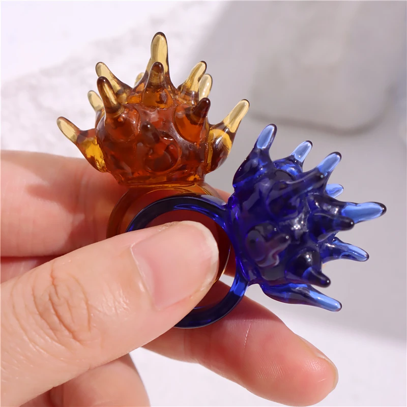 HUANQI Odd Clear Resin Statement Ring for Women Girls Ocean Ball Sea Urchin Shaped Exaggerated Unique Trendy Handmade Jewelry