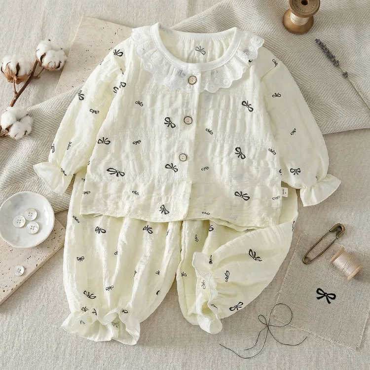 Sommer Frühling Herbst Mädchen Elegante Spitzen-Pyjama-Sets Kinder Atmungsaktive Bequeme Langarm-Hauskleidung Sets Kinder-Schlafanzüge – Detail 21