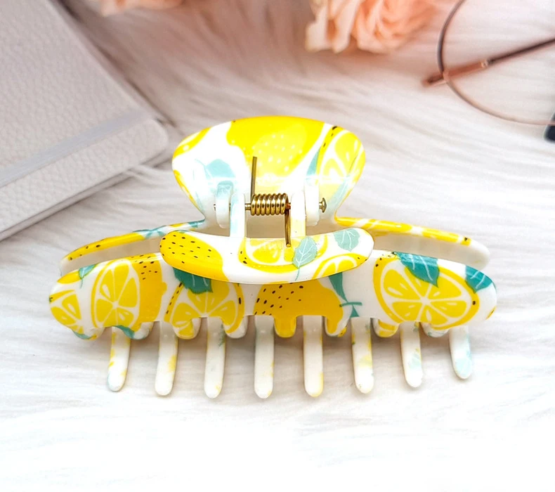 New Lovely Yellow Lemon Big Geometry Hair Clip For Women Korean Fruit Ponytail Barrette Hairpin Hair Claw Summer Accessories