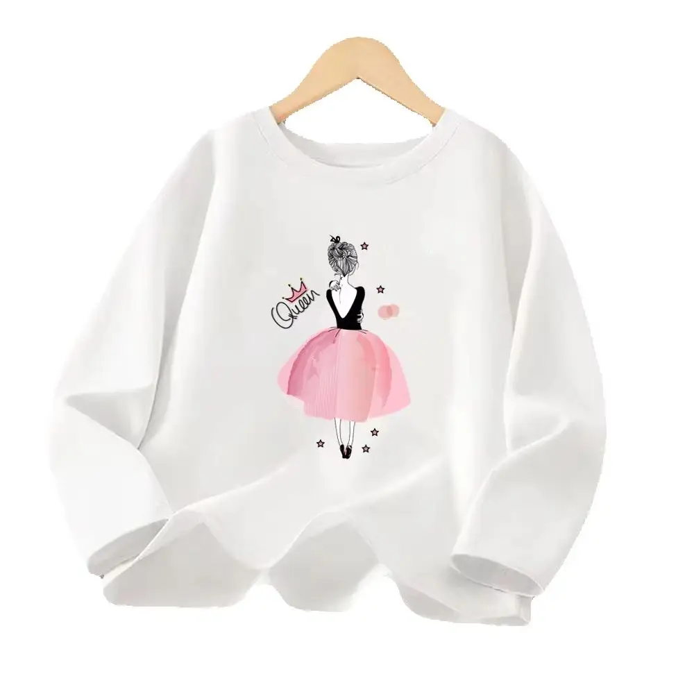 Kawaii Mädchen T-Shirt Ballett Tanz Mädchen Bedrucktes T-Shirt Modisches Ästhetisches Rosa Langarm-Oberteil 3 bis 14 Jahre