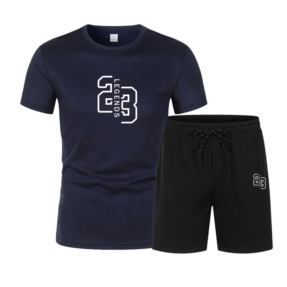 2026 Men's running T-shirt and shorts 2-piece set round-neck stretch sports casual fitness set comfortable quick-drying set