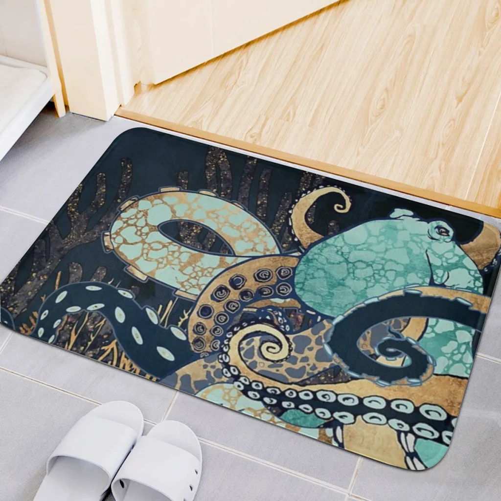 

Metallic Octopus II Fluff Fiber Bath Mat, Shower Room Rugs, Chenille Bathroom Floor Mat, Toilet Absorbent Entrance Door Mat