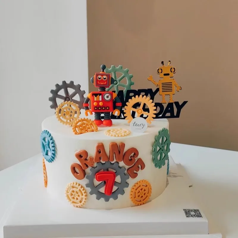 Roboter Gear Cake Topper Interaktive Roboter Dekor Alles Gute zum Geburtstag Jungen Party Cupcake DIY Roboter Thema Dekorationen Party Supplies – Detail 6