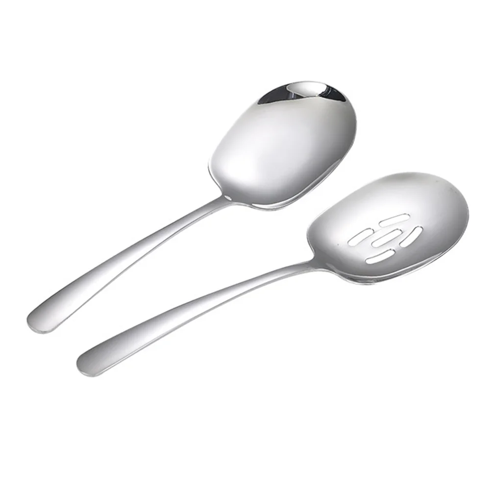 2 قطعة 304 ملاعق تقديم الفولاذ المقاوم للصدأ الغذاء تخدم ملاعق السلس غير عصا سهلة نظيفة غسالة صحون مقبض مريح آمن واسعة #2