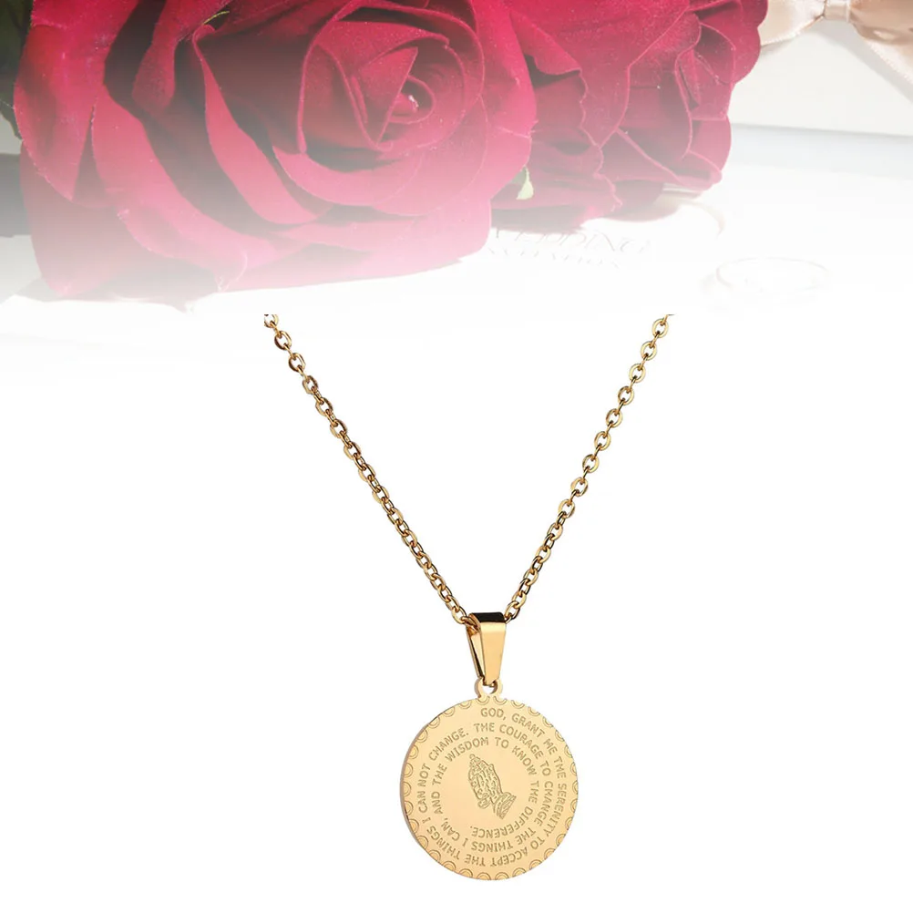 

Necklace Round Pendant Stainless Steel Jewelry Religious Religion Golden Man