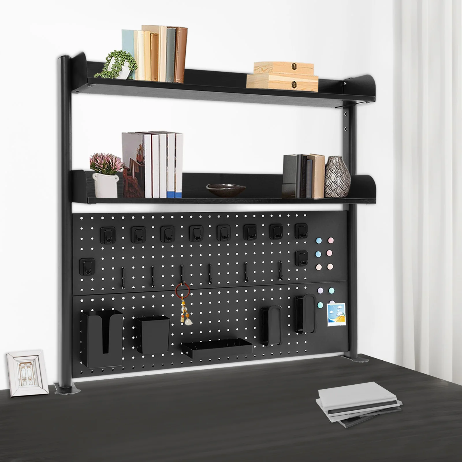 

Desktop Bookshelf Multipurpose Stable Clip-on Desk Organiser Baffles Countertop Clip-on Bookshelf 2 Shelves