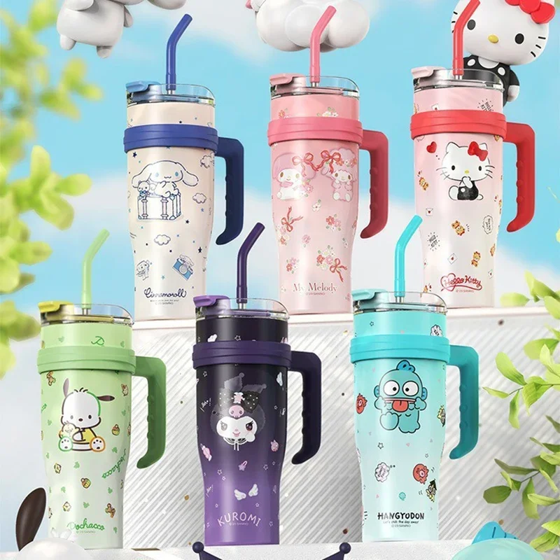 Sanrio Hello Kitty Culomi Melody Big MAC Thermos Cup 304 Stainless Steel 1200ml Large Capacity Handle New Holiday Gift Hot Sale