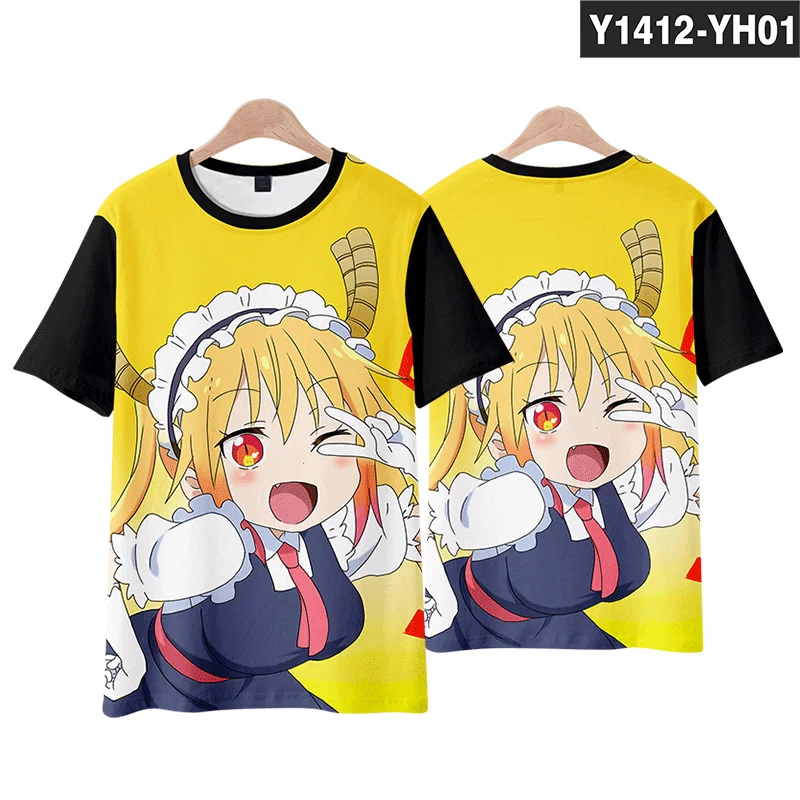 Kaus gambar 3D Miss Kobayashi's Dragon Maid Kanna Anime Jepang populer lengan pendek leher bulat mode musim panas