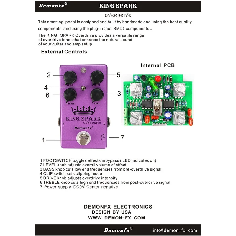 Demonfx King Spark คุณภาพสูง Overdrive กีตาร์ Overdrive พร้อม True Bypass