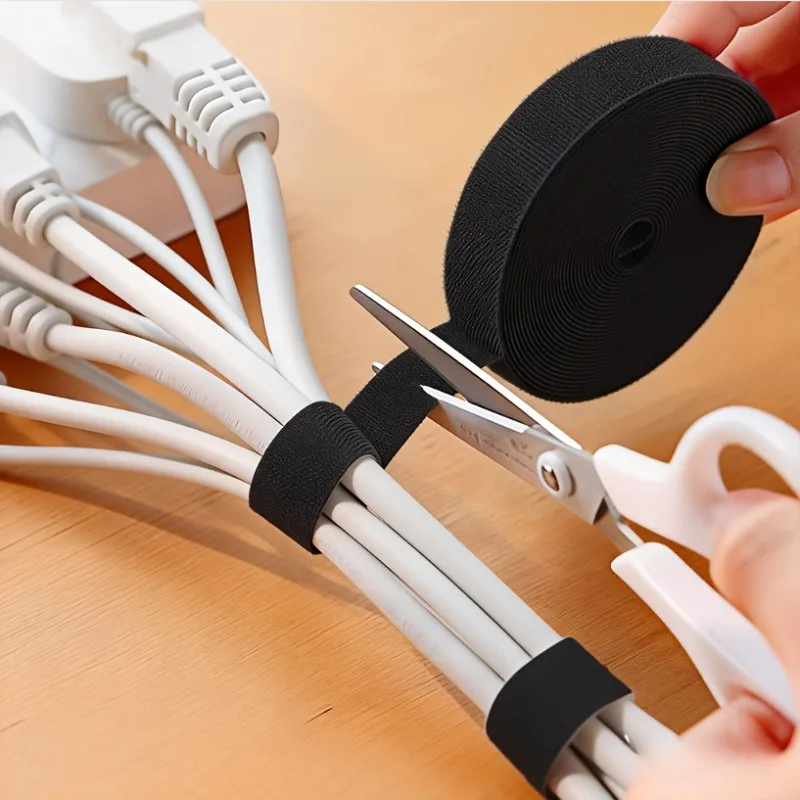 1PC 300cm Black Cable Organizer Reel, Data Cord Management, Curlable Travel Outdoor Home with Cable, Computer & Plant Clips