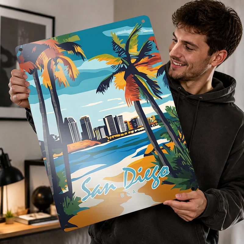 San Diego / USA Textured Posters Personalized Aluminum Metal Sign Premium Urban Landmark Design Wall Art For Study Or Hallway