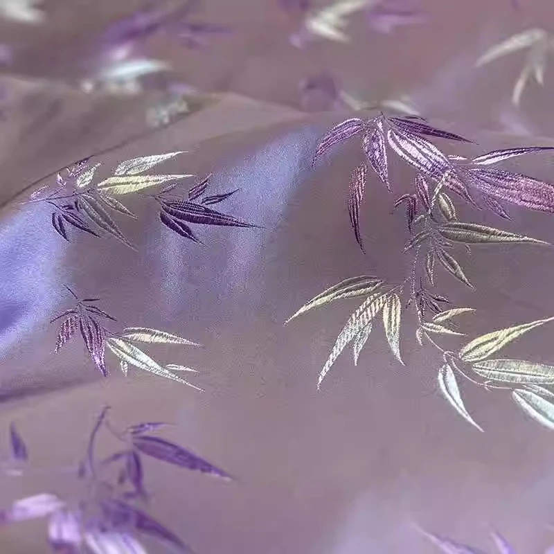 

Новая парчовая ткань лавандового фиолетового цвета с листьями бамбука, шитье qipao Hanfu, жилет, украшение, скатерть «сделай сам», домашняя текстильная ткань