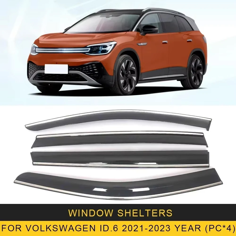 

Хромированные полоски, защита от дождя для Volkswagen ID.6 2021-2023, оконный козырек, ветровые дефлекторы, дверной козырек, вентиляционные шторы, вентиляционный козырек